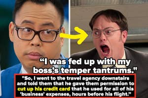 (Left) Nico Santos in "Superstore" (Right) Rainn Wilson as Dwight in "The Office"