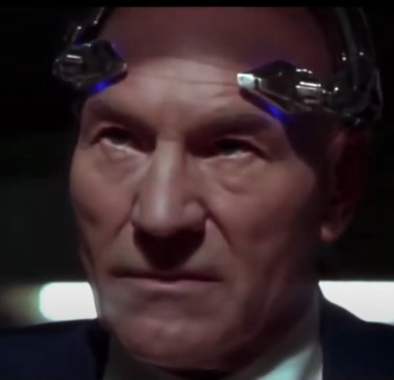 Patrick Stewart as Professor X captured by someone in Xmen 2