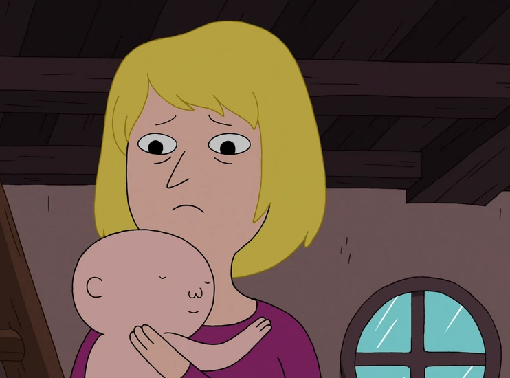 Finn&#x27;s mom holding her baby.