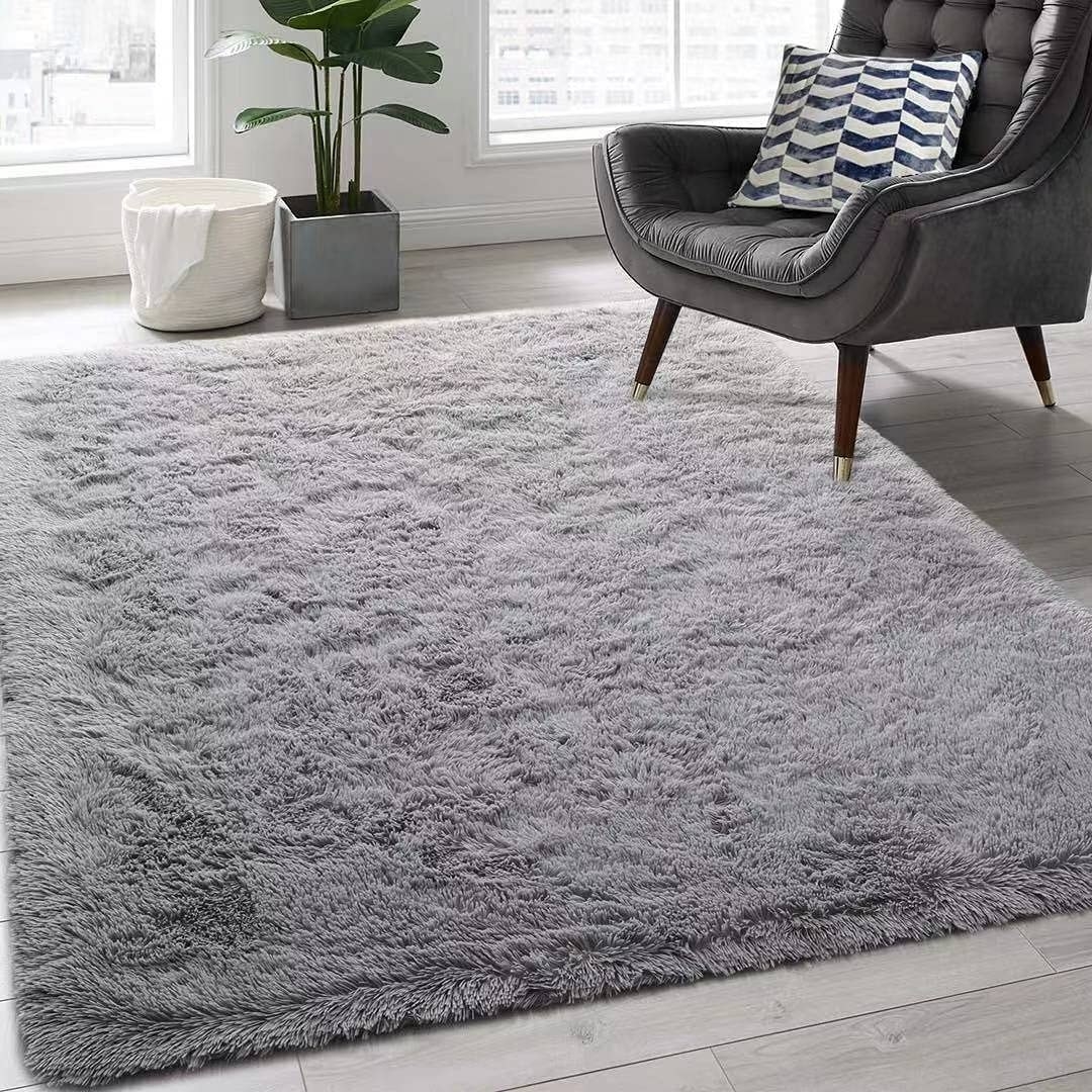 alfombra gris suave y esponjosa para recámara