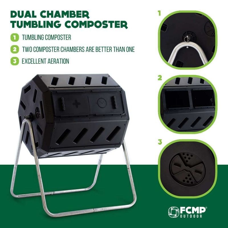 the tumbling compost bin with two chambers and excellent aeration system