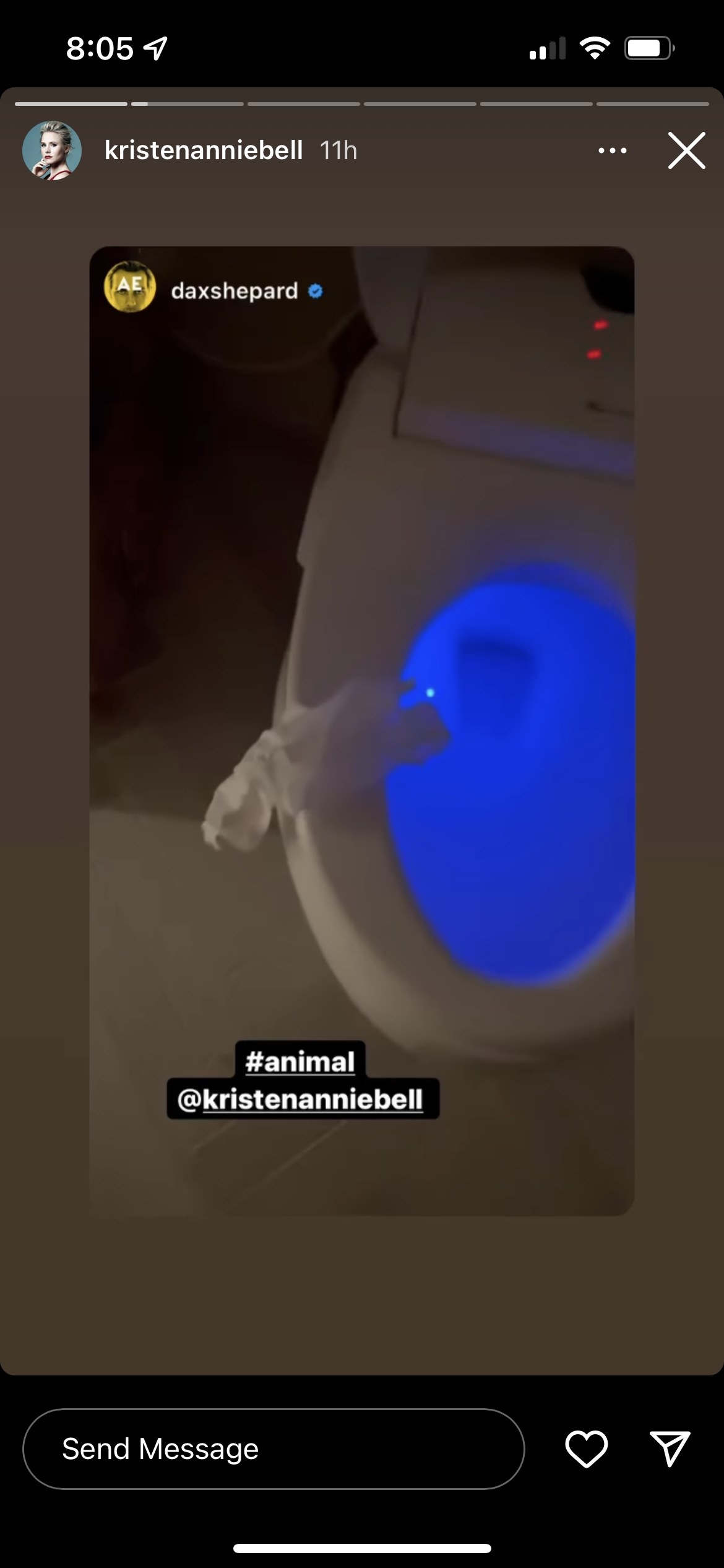 Dax Shepard Instagram image of toilet seat with paper on it