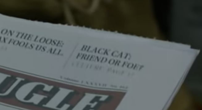 The same picture of the Daily Bugle newspaper as above but zoomed in on the top right corner, where the words 'Black Cat: Friend or Foe?' are visible