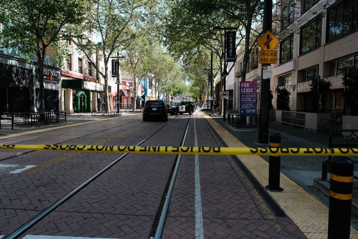 A street closed off by police tape