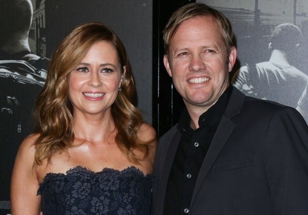 Jenna Fischer and Director Lee Kirk pose at the &quot;15:17 To Paris&quot; premiere on February 5, 2018