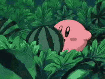 Kirby eating a watermelon