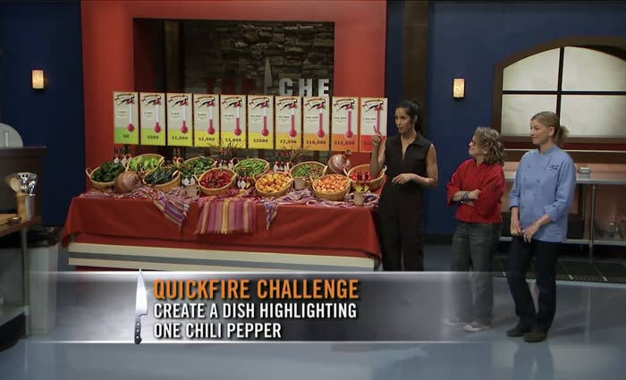 Contestants competing in a quickfire challenge on Top Chef.
