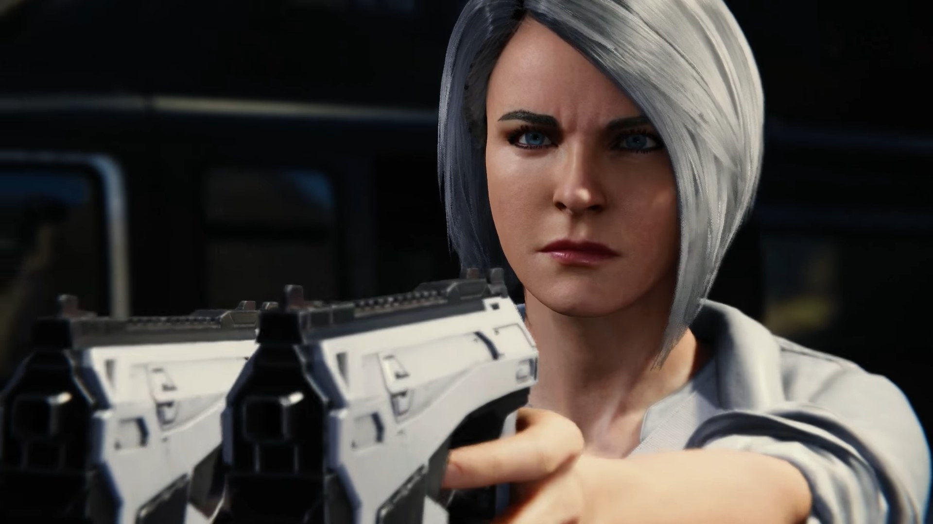 Silver Sable holding up her two guns in &quot;Marvel&#x27;s Spider-Man&quot;