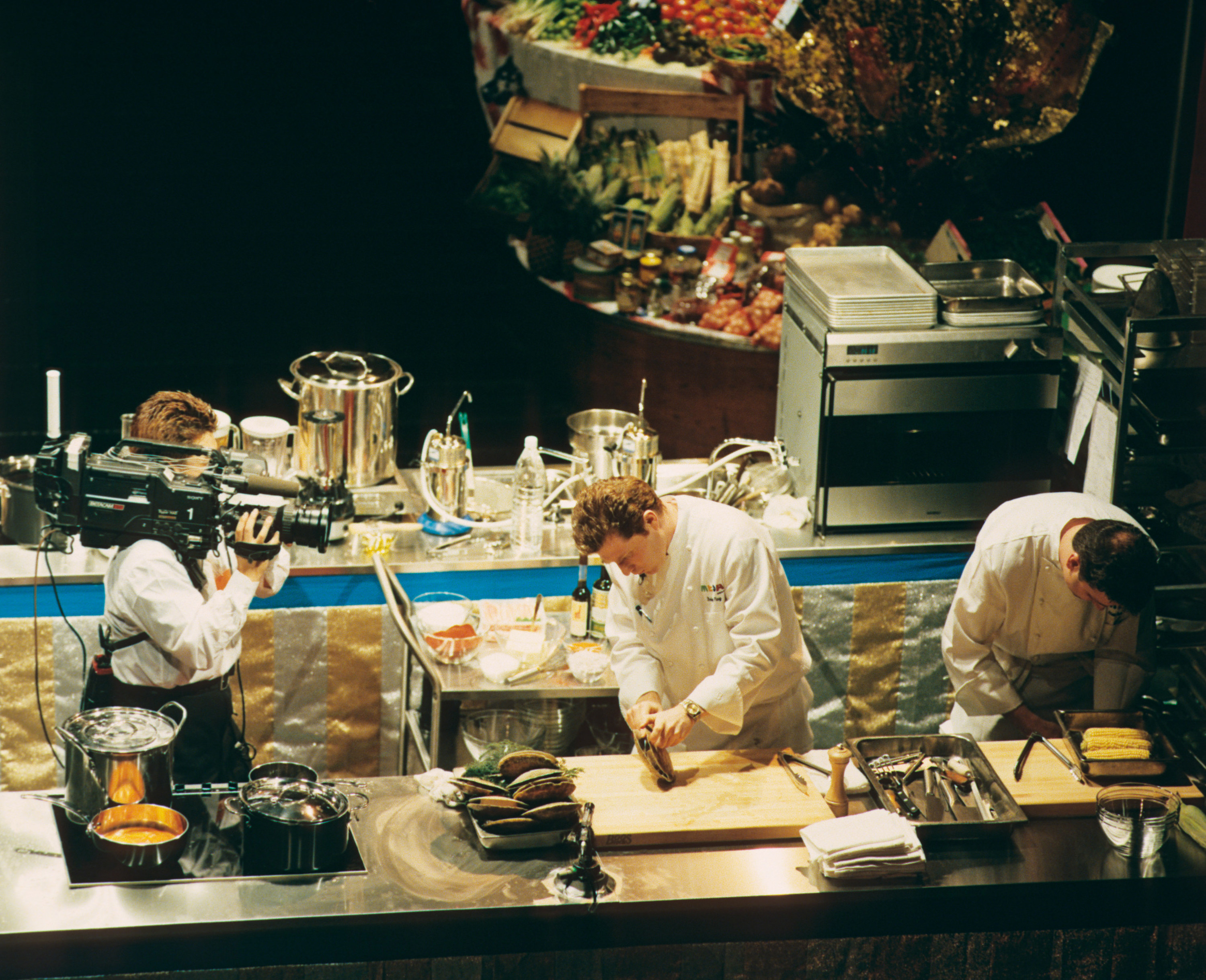 Chefs and crew shooting a scene for &quot;Iron Chef.&quot;