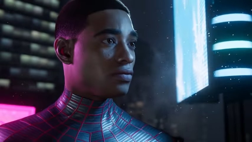 Miles wearing his Spider-Man suit without his mask in &quot;Marvel&#x27;s Spider Man: Miles Morales&quot;