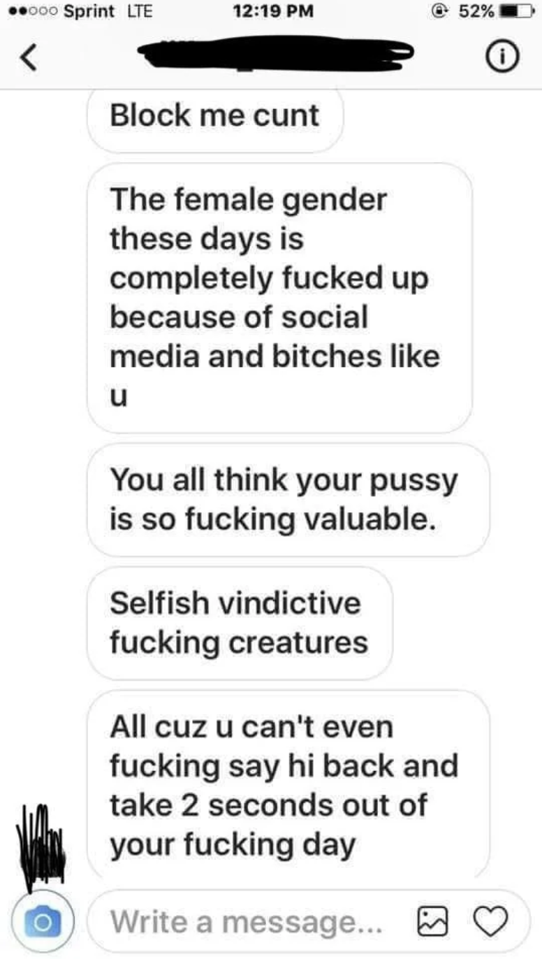 man says &quot;females&quot; are completely effed up because of social media and girls like her, saying they all think they&#x27;re so valuable and are selfish and vindictive and can&#x27;t even take &quot;2 seconds out of their day&quot; to say hi back