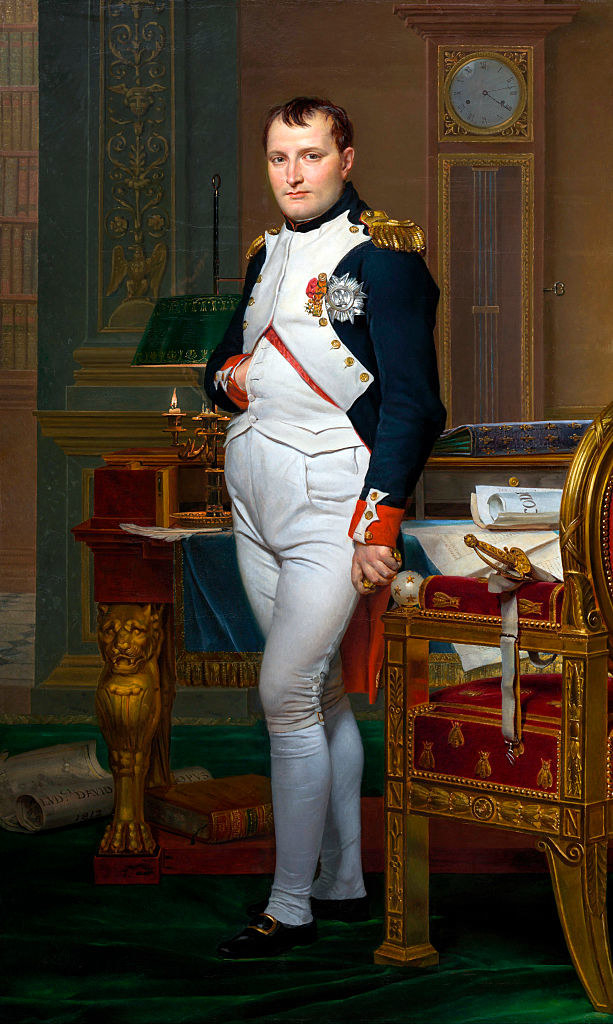 portrait of Napoleon standing by his desk