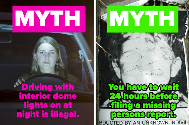 A woman driving at night and a missing persons poster
