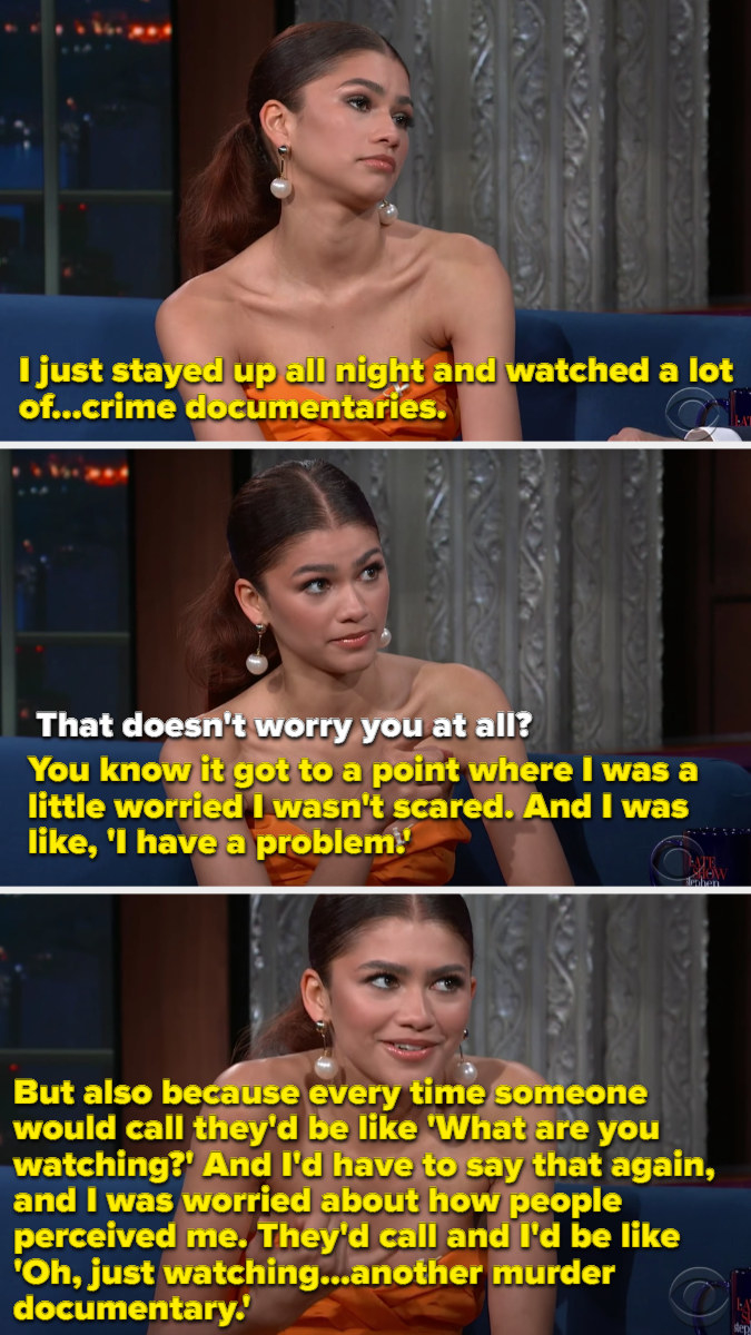 Zendaya talking about her embarrassing obsession with crime documentaries