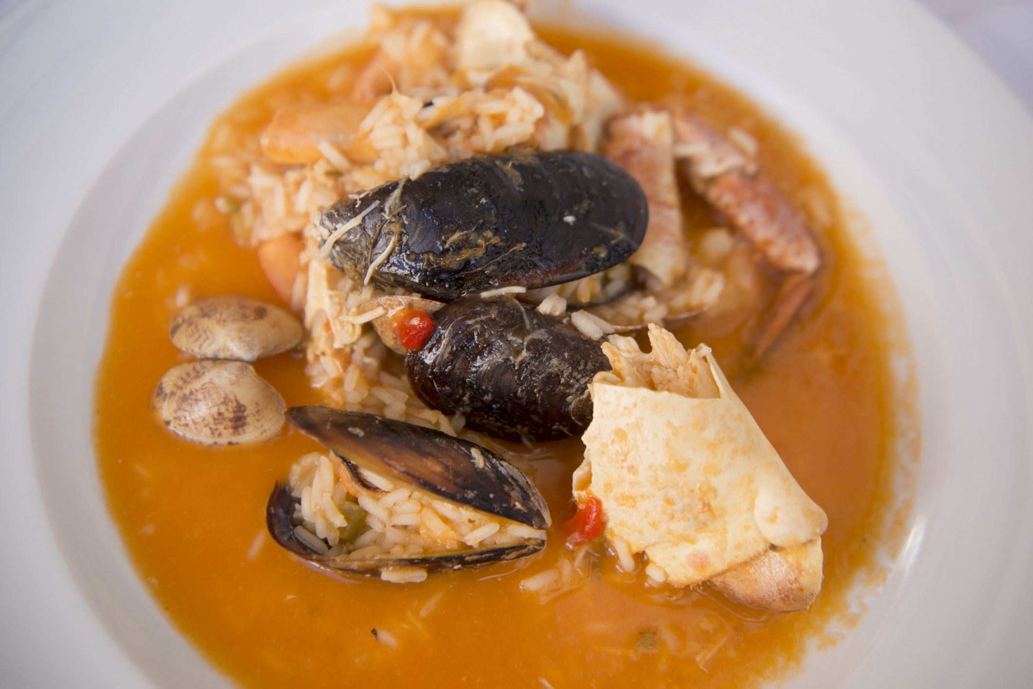 Portuguese seafood rice in a tomato sauce