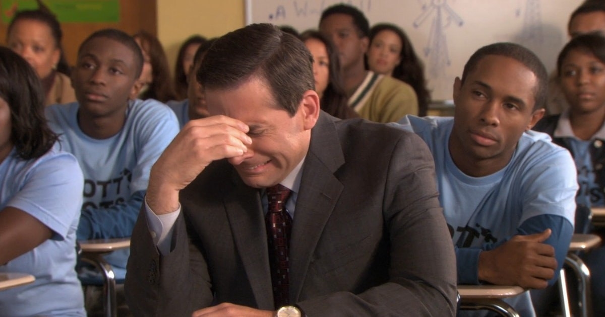 Steve Carell as Michael Scott crying as he watches Scott&#x27;s tots dance for him
