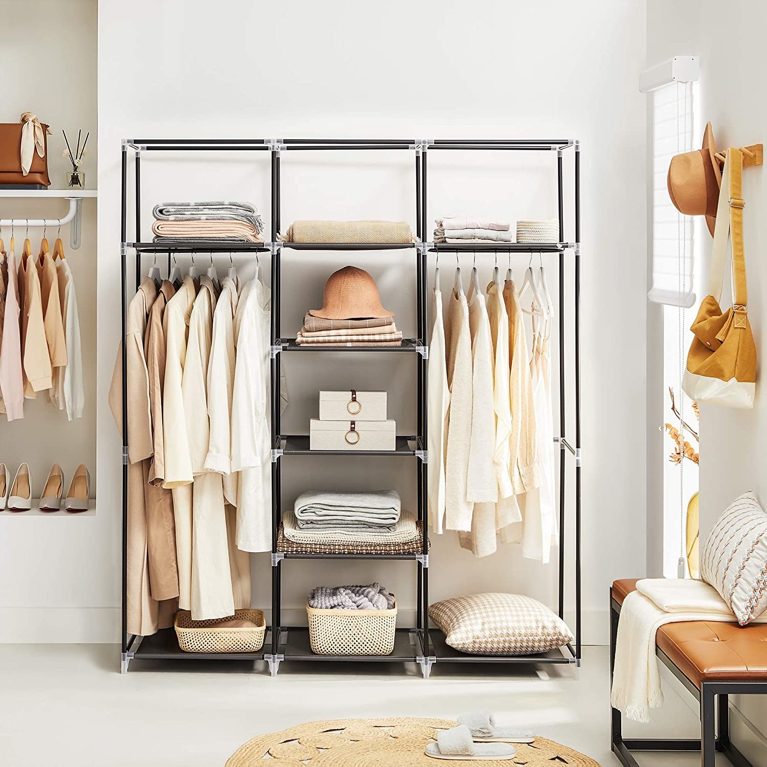 a freestanding clothing rack