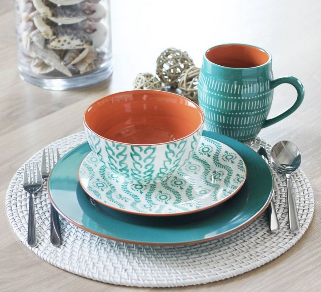 A turquoise and orange stoneware set