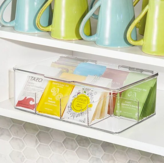 Clear tea box filled with tea bags