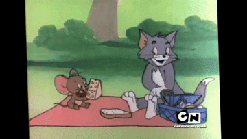 GIF of Tom and Jerry having a picnic