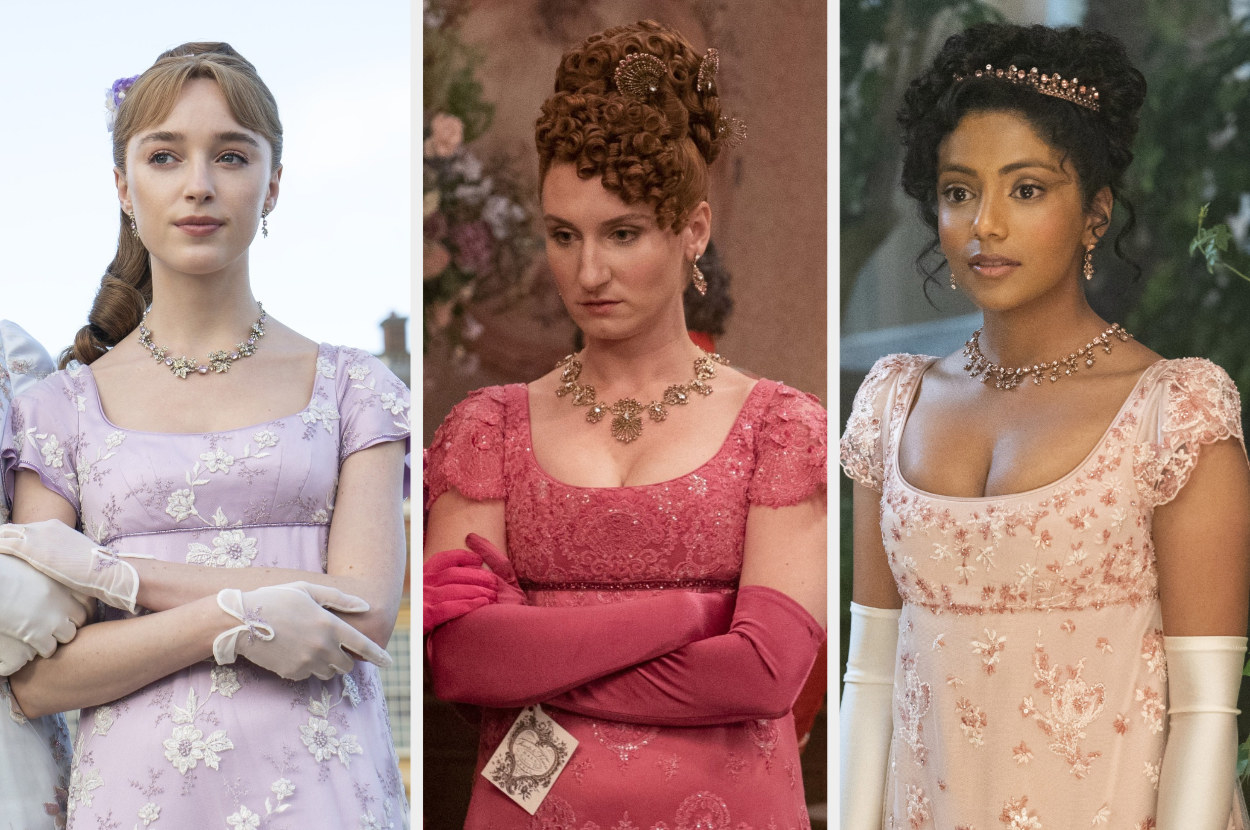 Side-by-side shots of a woman from each family