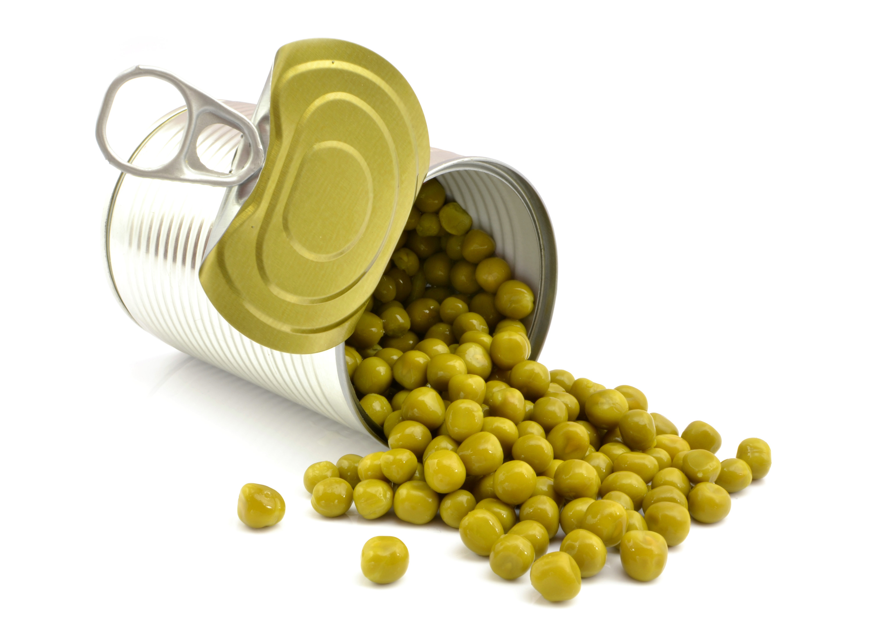 Peas spilling out of a can