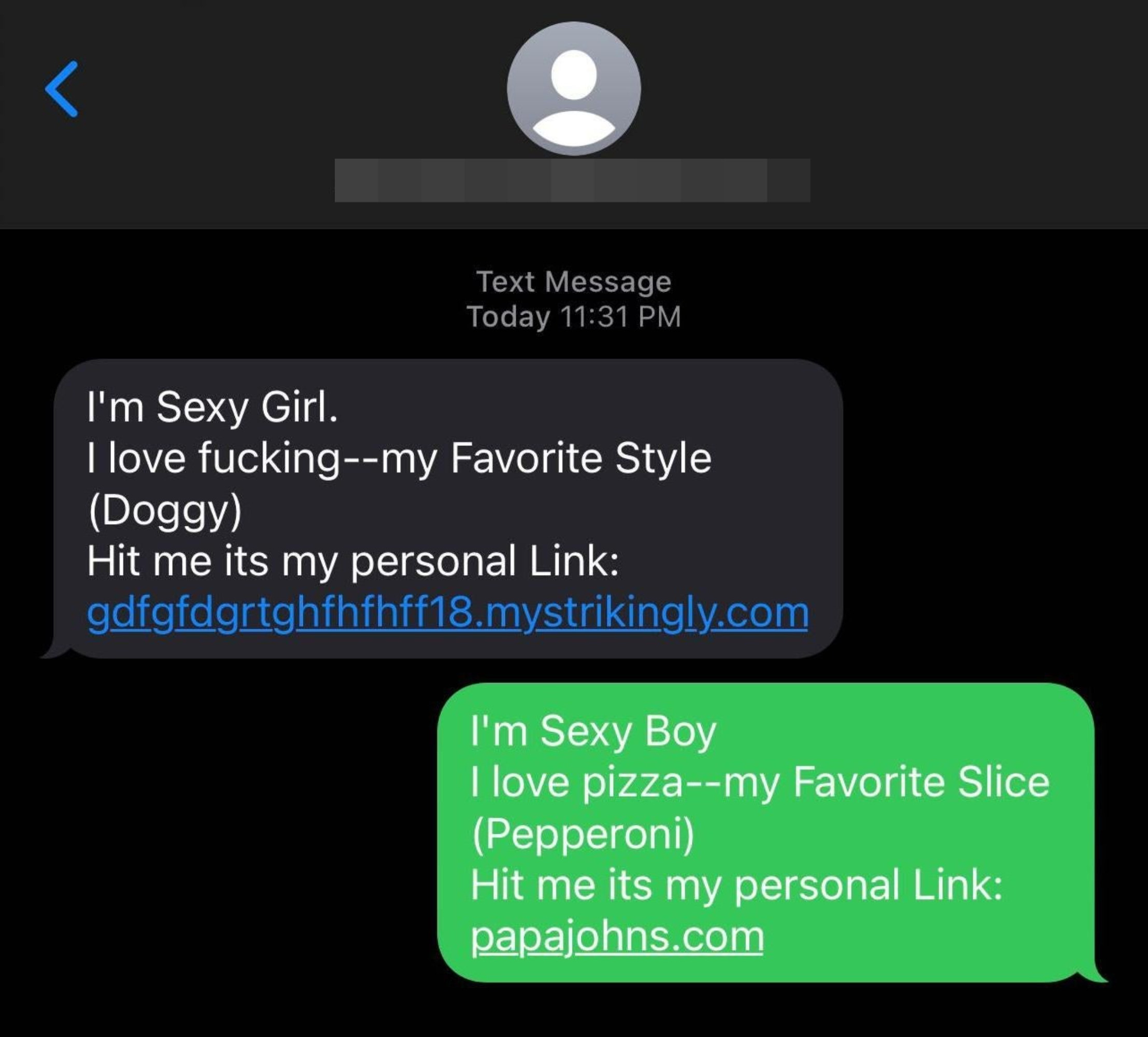 scammer asking for intercourse and person asking for pizza