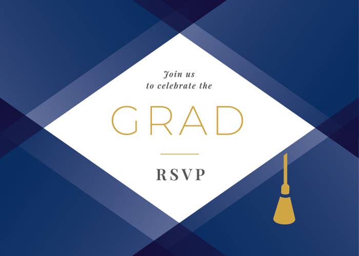 A graduation invitation digital design with copy reading "Join us to celebrate the grad RSVP"