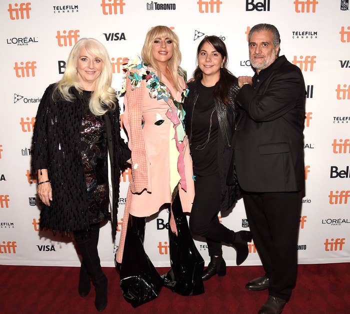 Lady Gaga and her family pose on the red carpet