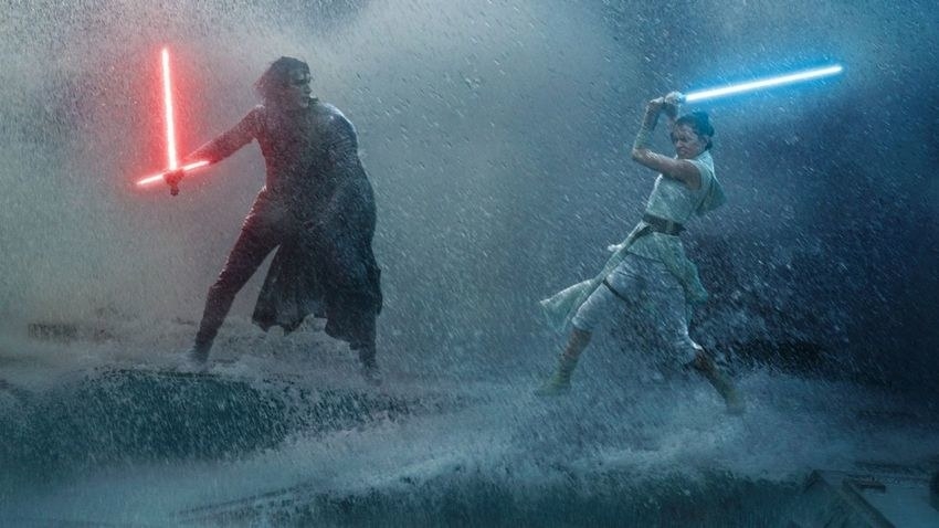 rey and kylo ren fight with their lightsabers