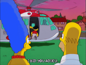 A man flying off in a helicopter saying, &quot;I bid you adieu&quot; in &quot;The Simpsons&quot;