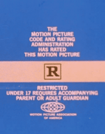 A gif of the MPAA warning screen before an R-rated movie