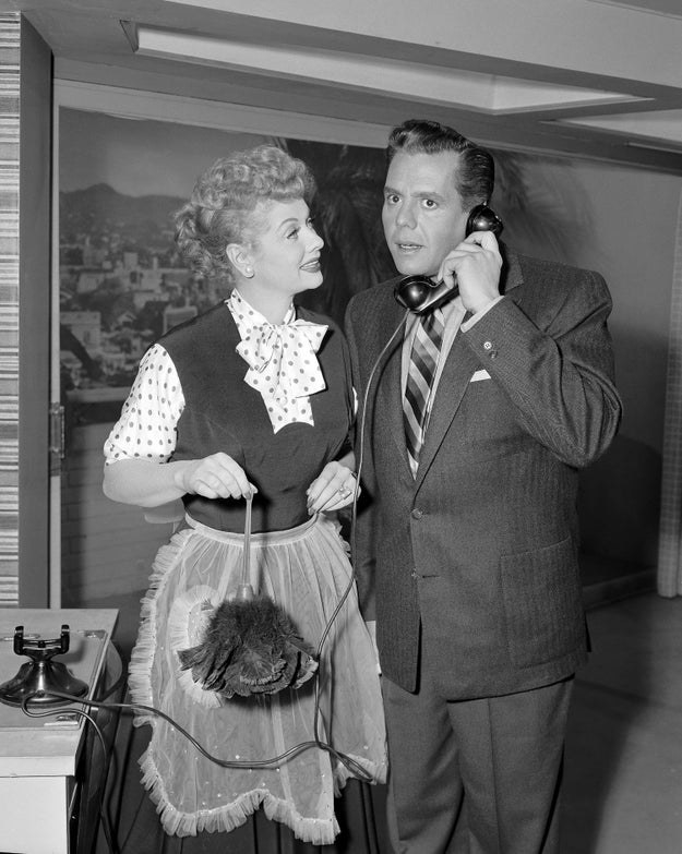 Lucille Ball as Lucy and Desi Arnaz as Ricky are pictured on set while filming the &quot;Pam Springs&quot; episode of &quot;I Love Lucy&quot;