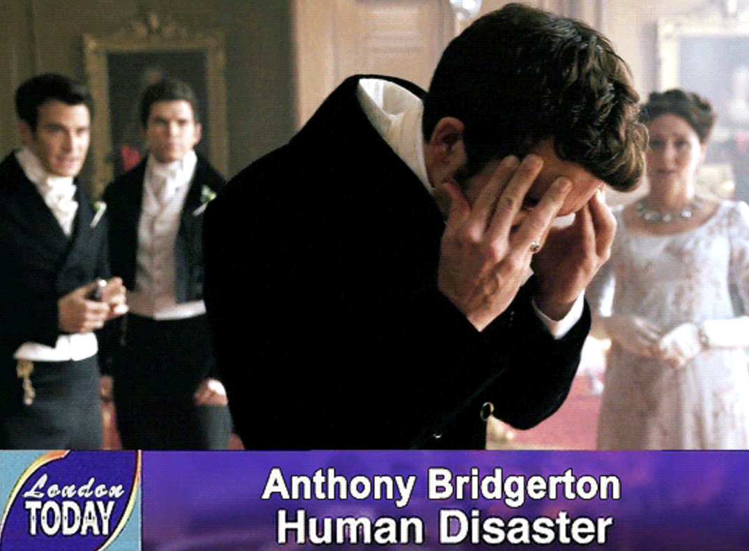Meme of Anthony in Season 2 that reads: &quot;Anthony Bridgerton Human Disaster&quot;