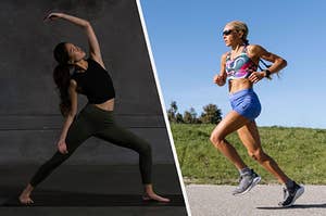 Woman doing yoga versus woman running