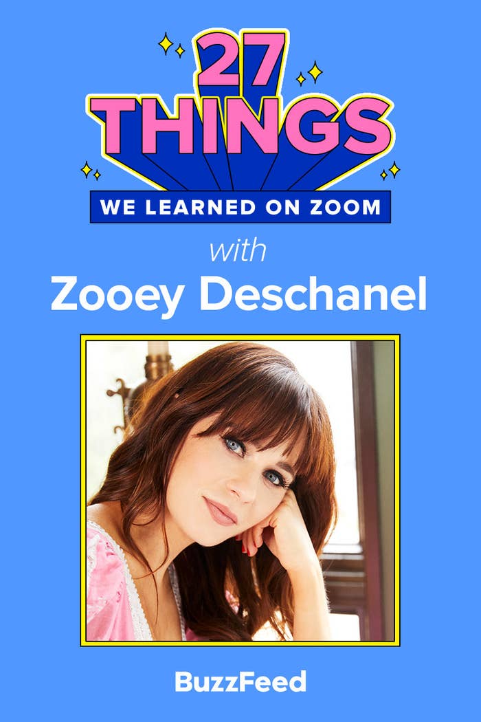 A closeup of Zooey Deschanel from &quot;27 Things We Learned On Zoom with Zooey Deschanel.&quot;
