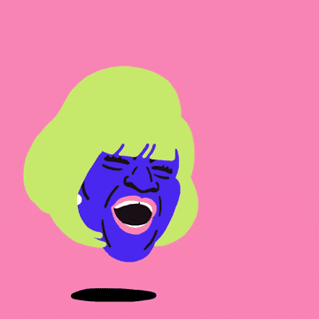 An animation of a colorful Celia Cruz head shouting Aaazuca