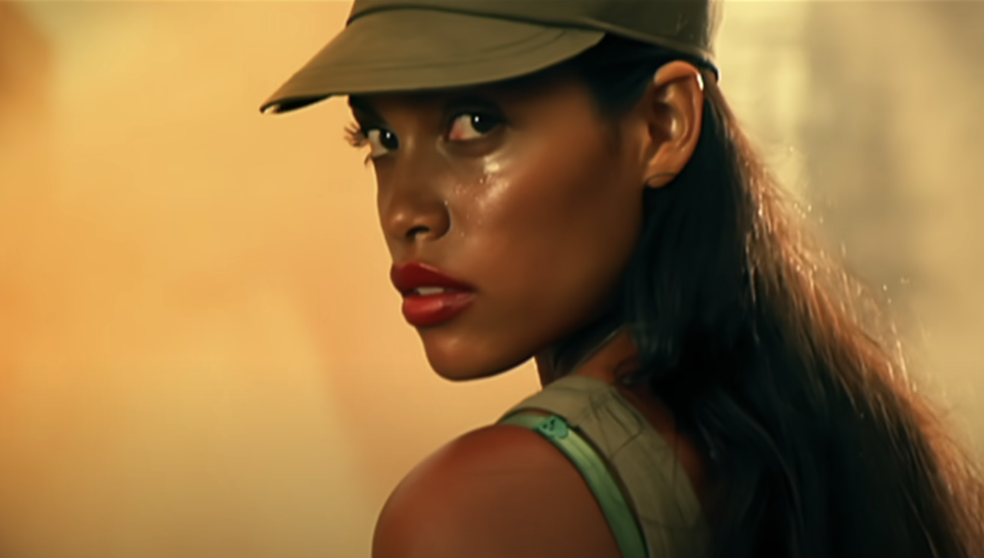 Rosario looking over her shoulder in the music video