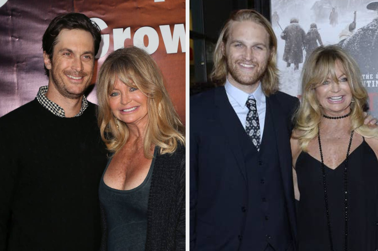 Oliver Hudson and Goldie Hawn smile at the &quot;Where Hope Grows&quot; premiere on May 4, 2015, Wyatt Russell and Goldie Hawn arrive at &#x27;The Hateful Eight&#x27; premiere