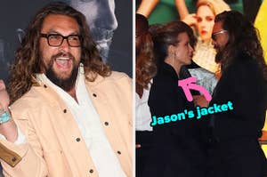 Jason wraps his jacket around Kate's shoulders