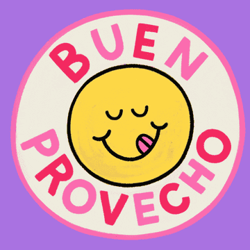 An emoji with its tongue out and the words Buen Provecho around it