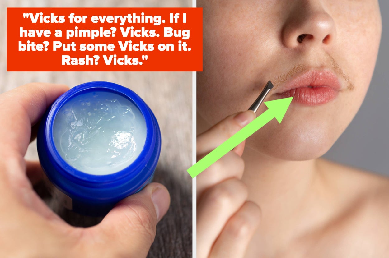 a tub of Vicks vs a person plucking their mustache 