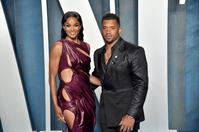 Russell and Ciara pose at the Vanity Fair Oscar Party