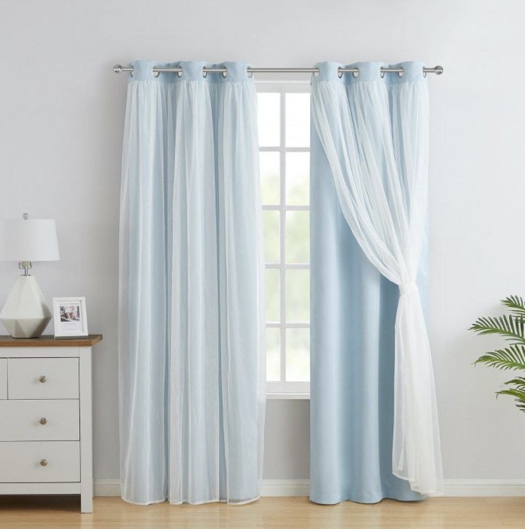 Blue layered curtains.