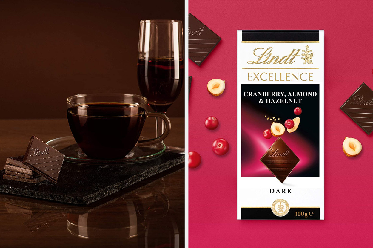 Chocolat noir Lindt excellence,cranberry & amande, noisette