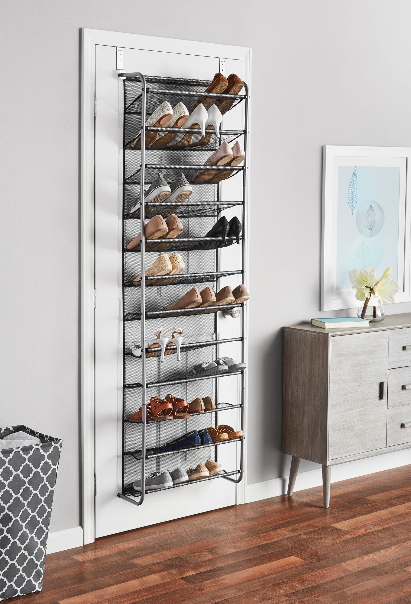 12 shelf over the door shoe rack in gray metal