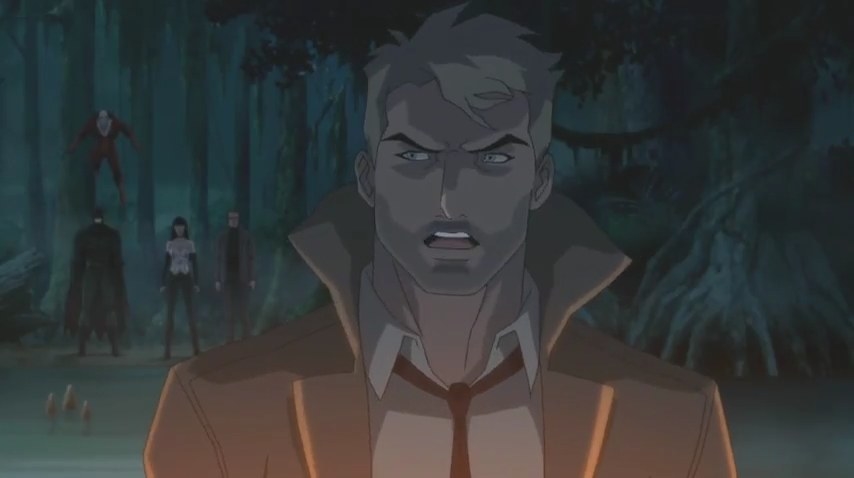 John Constantine hovering over Swamp Thing&#x27;s bog in &quot;Justice League Dark&quot;