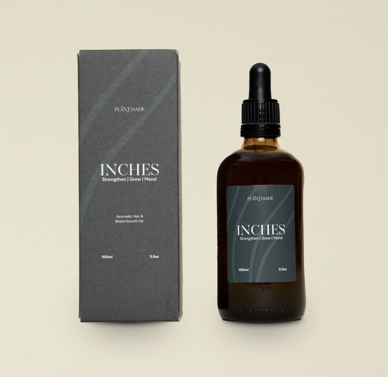 The packaging and bottle of Inches, Plantmade&#x27;s bestselling product