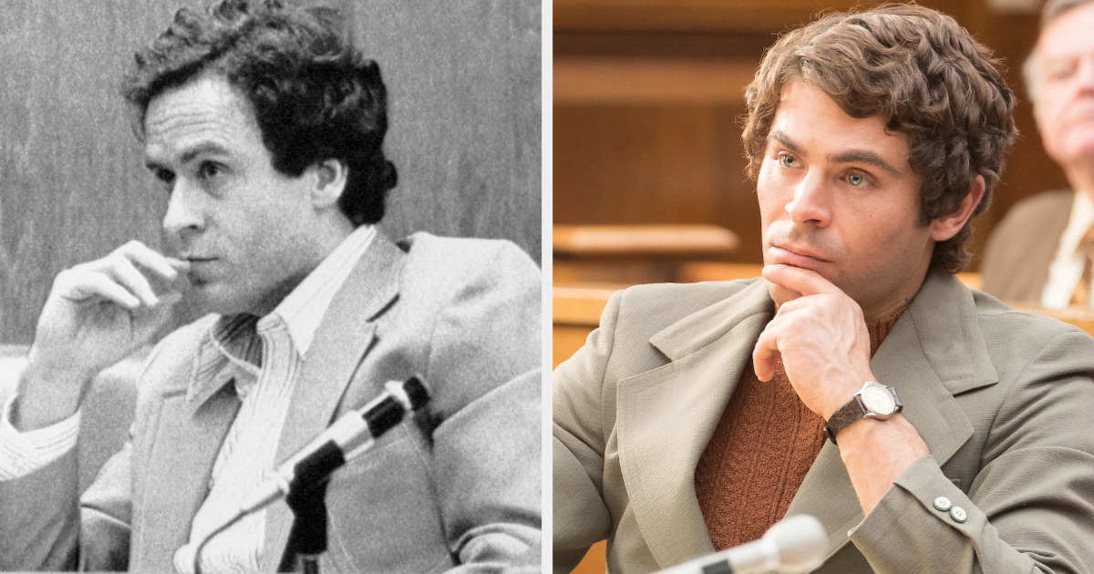 Side-by-side of Ted Bundy and Zac Efron