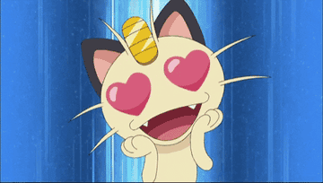 Meowth with heart eyes